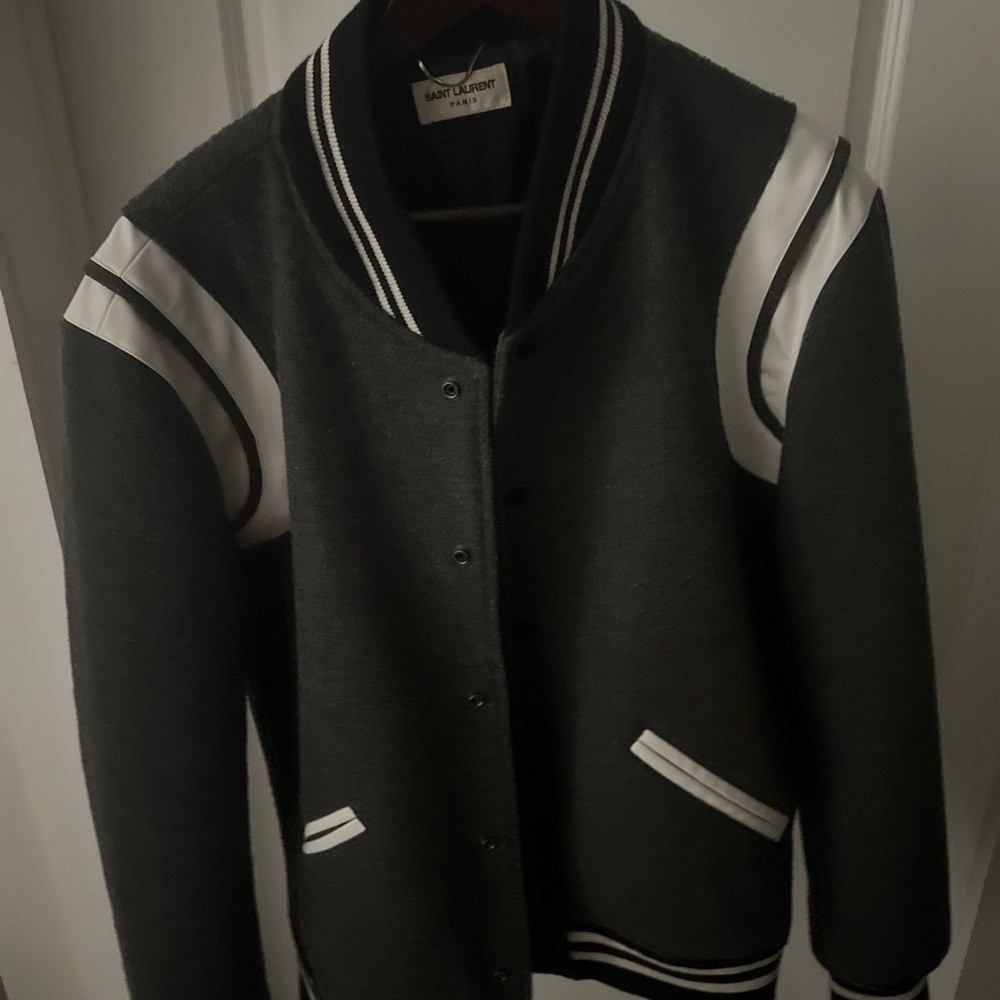 Saint Laurent Black and White Varsity Jacket